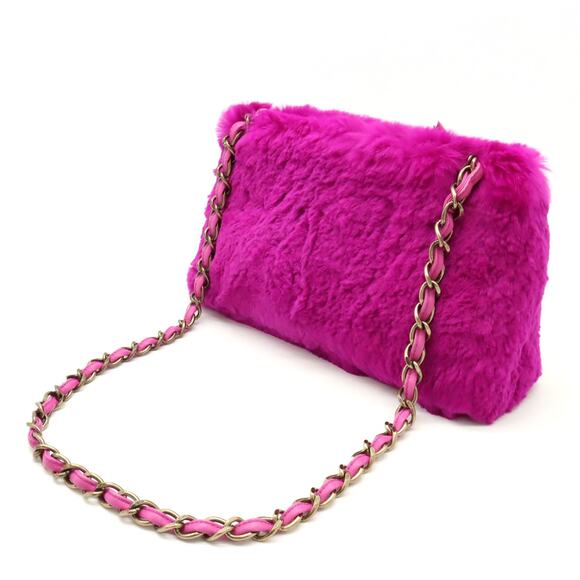 Authentic CHANEL CC Vintage Rabbit Fur Hot Pink Purse Chain Shoulder Bag Y2K - Picture 2 of 13